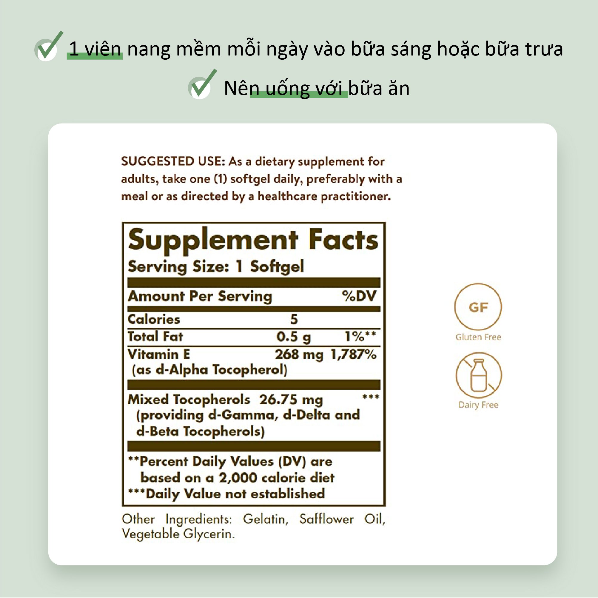 Viên Uống Solgar Vitamin E 400 IU - Bổ Sung Vtamin E, Hỗ Trợ Làm Đẹp Da, Ngăn Ngừa Lão Hóa
