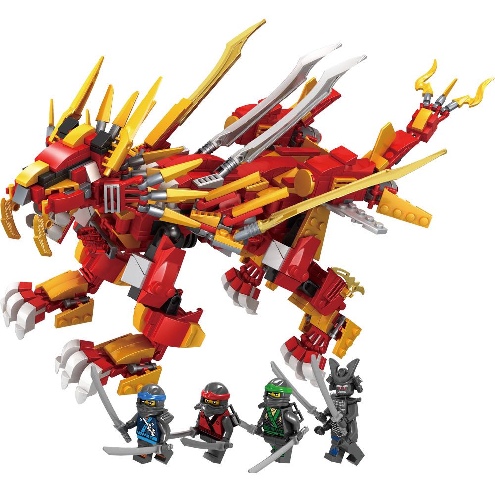 Đồ chơi lắp ráp xếp hình lắp ghép ninja Rồng đỏ chiến đấu có 800Pcs với 4 nhân vật