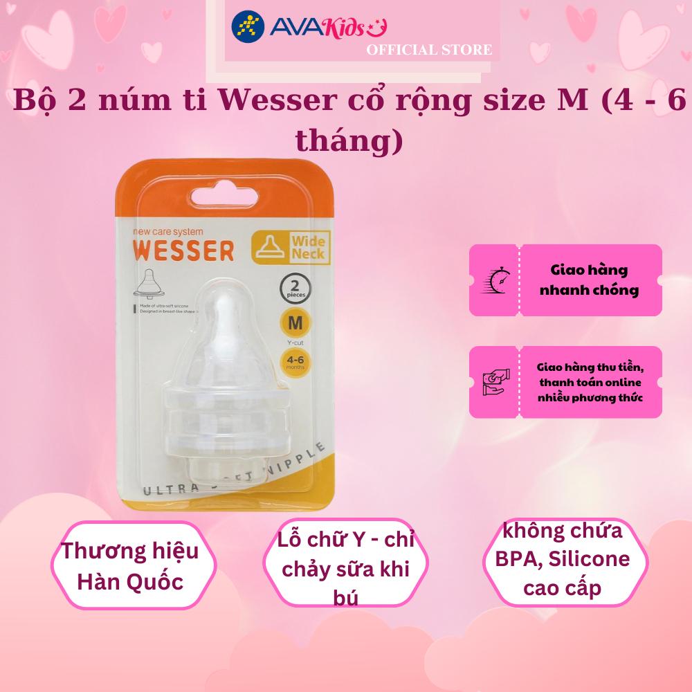 Bộ 2 núm ti Wesser cổ rộng size M (4 - 6 tháng)