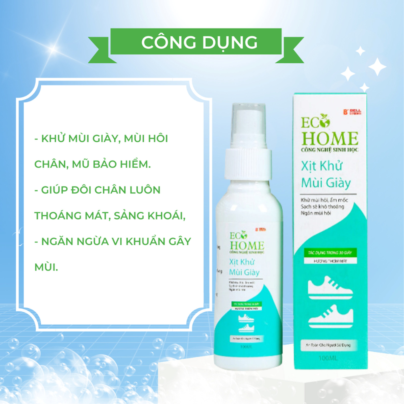 Xịt Khử Mùi Giày ECOHOME-Xịt Khử Mùi Giày ECOHOME Kim Ngân Store Giúp Đôi Chân Luôn Thoáng Mát, Sảng Khoái Chai 100ml