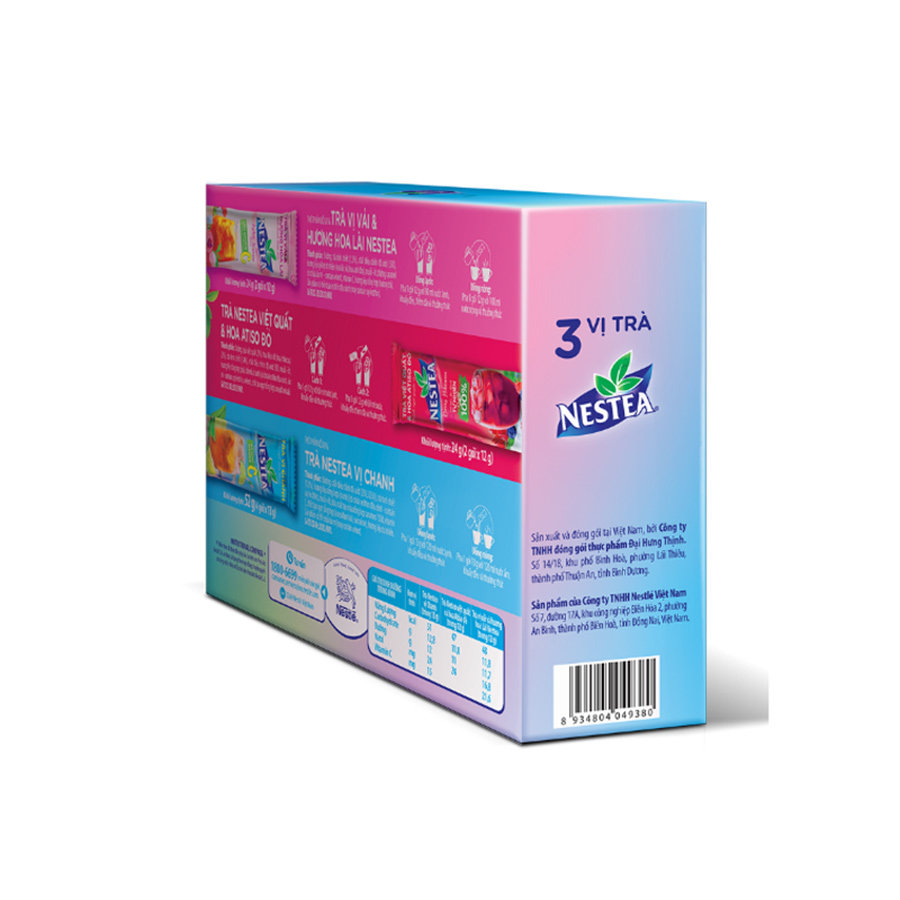 Hộp 3 vị thực phẩm bổ sung NESTEA: Trà vị Chanh + Trà vị Vải và Hương Hoa Lài + Trà Việt Quất và Hoa Atiso Đỏ