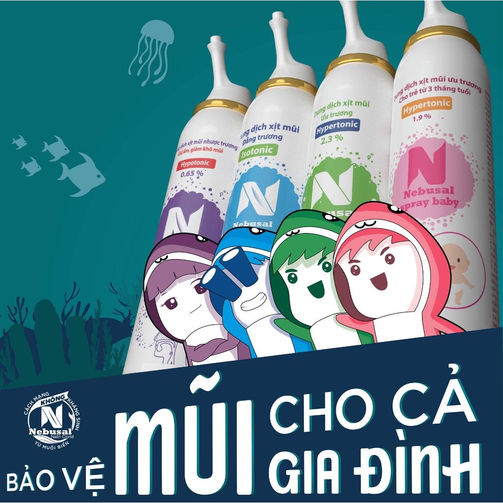 Combo Xịt Mũi Nebusal Húng Chanh và Nebusal 0.9% Giảm Nghẹt Mũi, Sổ Mũi, phòng ngừa tái phát Viêm Mũi Dị Ứng, Viêm Xoang