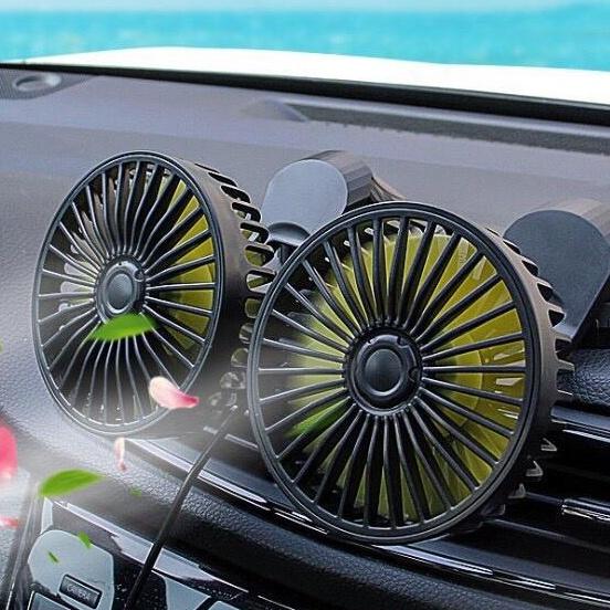 Quạt máy đôi gắn taplo ô tô xe hơi văn phòng 12v, 24v nhỏ gọn xoay 360 tiện ích cao cấp mẫu mới loại tốt gió mạnh