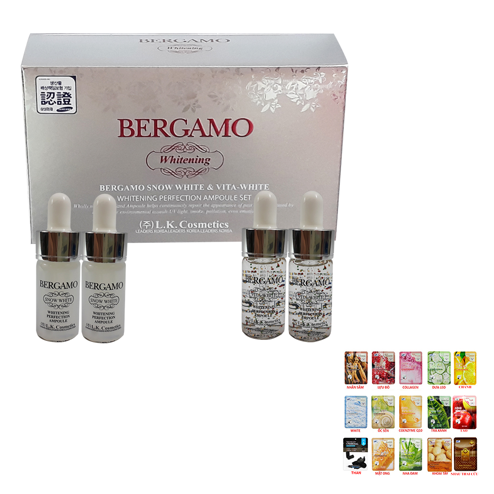 Serum Bergamo SNOW WHITE Giúp Da Trắng Hồng Căng Mịn Tặng Mask 3W Bất Kỳ