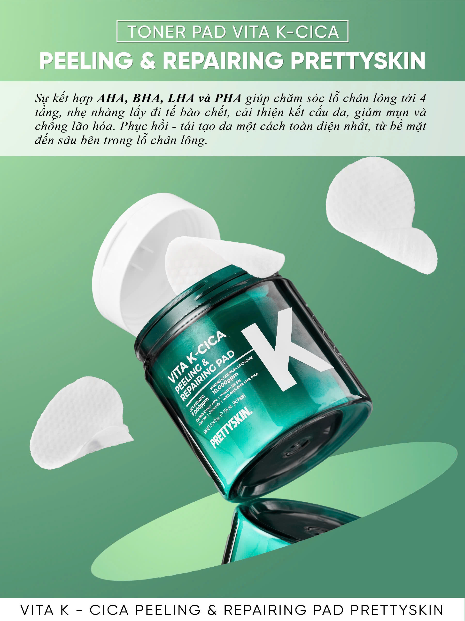 Toner Pad Vita K-Cica Peeling &amp; Repairing Pad Pretty Skin Hàn Quốc 80 miếng