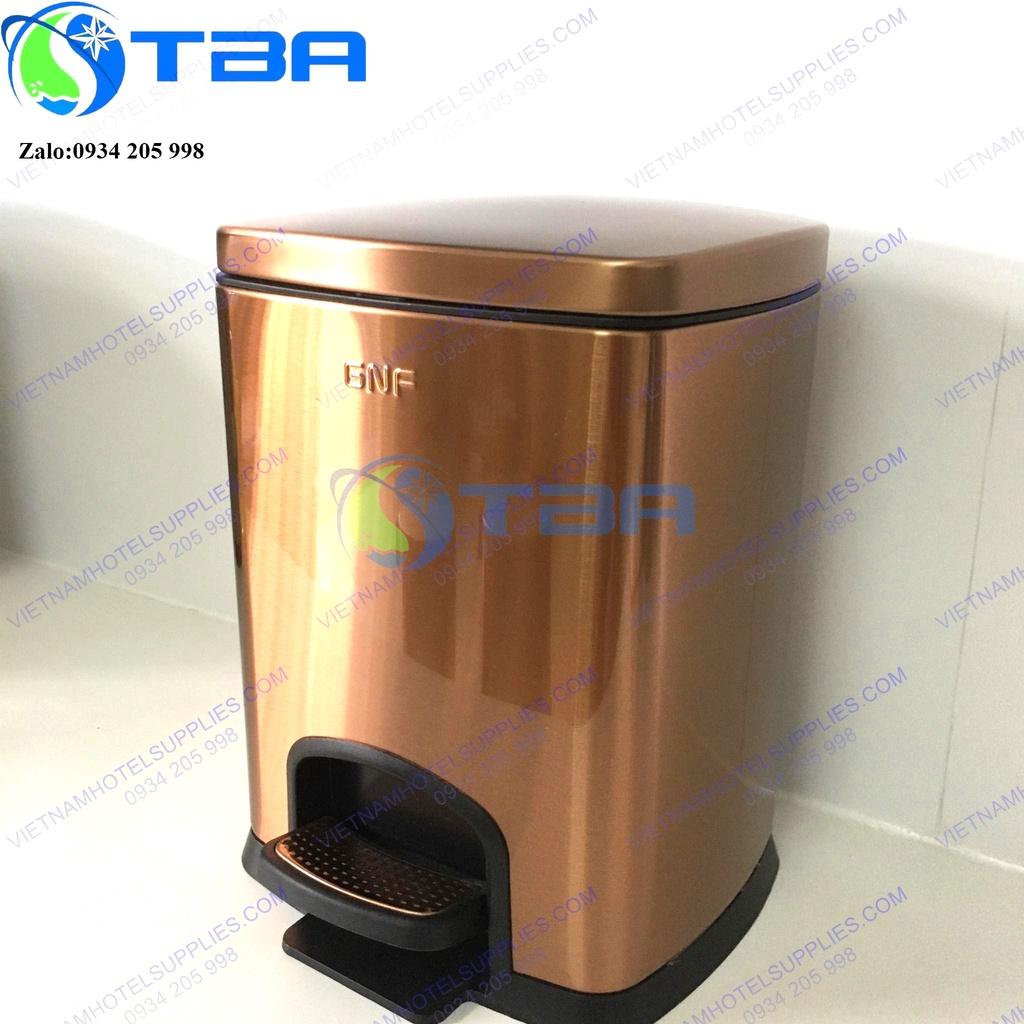 Thùng rác đạp chân GNF 5L hình chữ nhật màu vàng đồng cao cấp