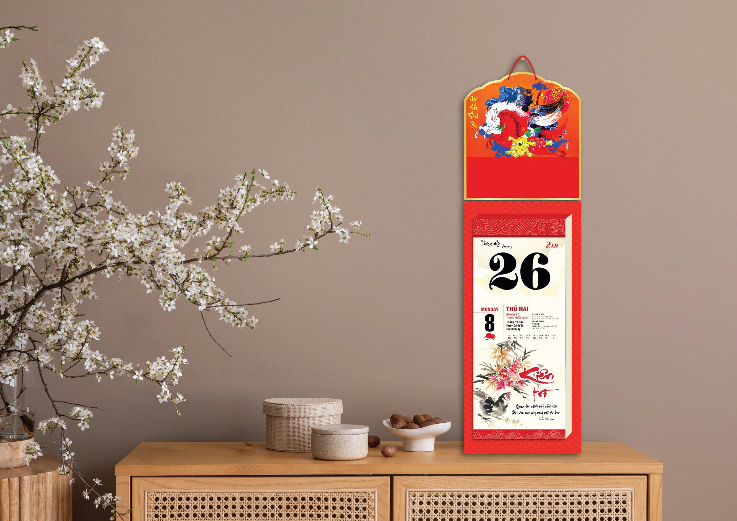 Lịch 2026 - Bloc Nghệ thuật thư pháp - Mã Đáo Thành Công (Khổ dài 20x48 cm)