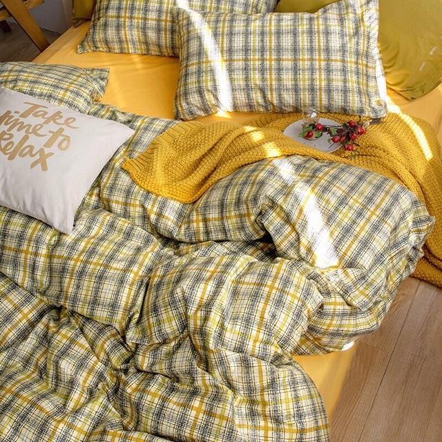Set Cotton Tici Hàng Nhập Khẩu Cao Cấp 4 Món Kẻ Vàng