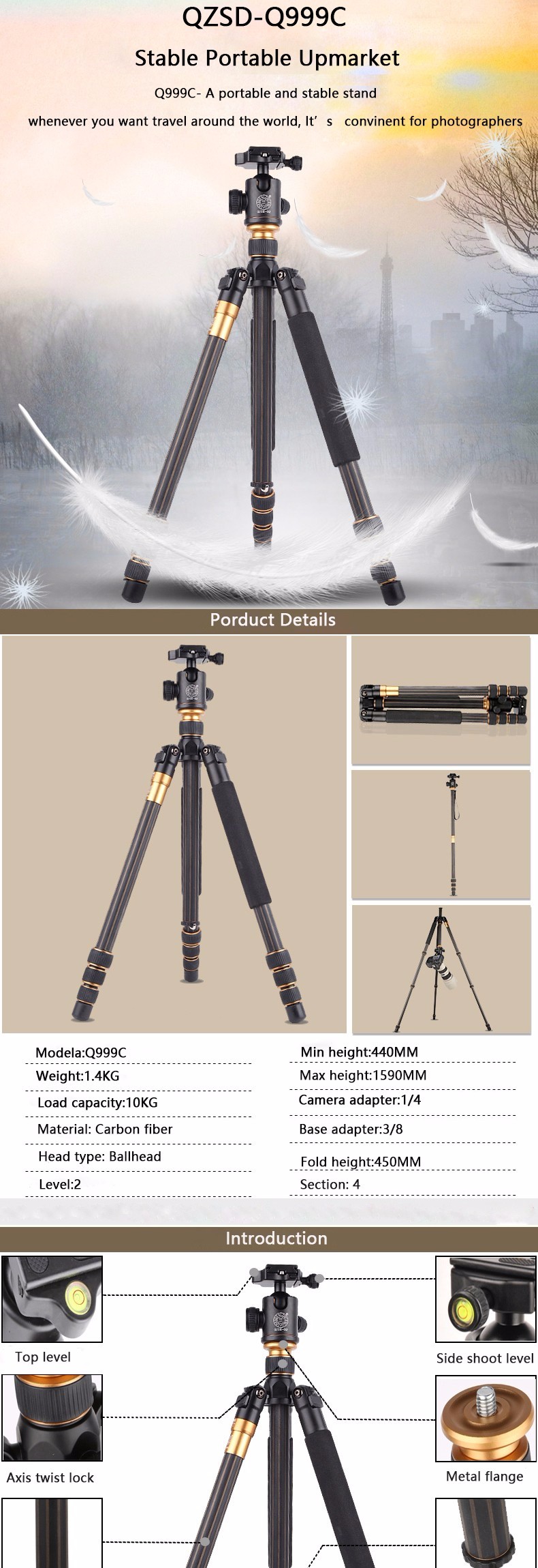 CHÂN MÁY ẢNH TRIPOD/ MONOPOD BEIKE Q-999C - HÀNG NHẬP KHẨU