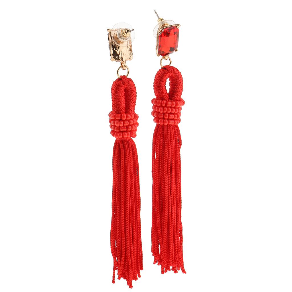 Long Tassel Earrings Red