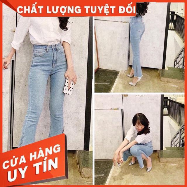 QUẦN JEANS ỐNG LOE ỐNG XẺ 1 bên- chất jeans đẹp xuất sắc