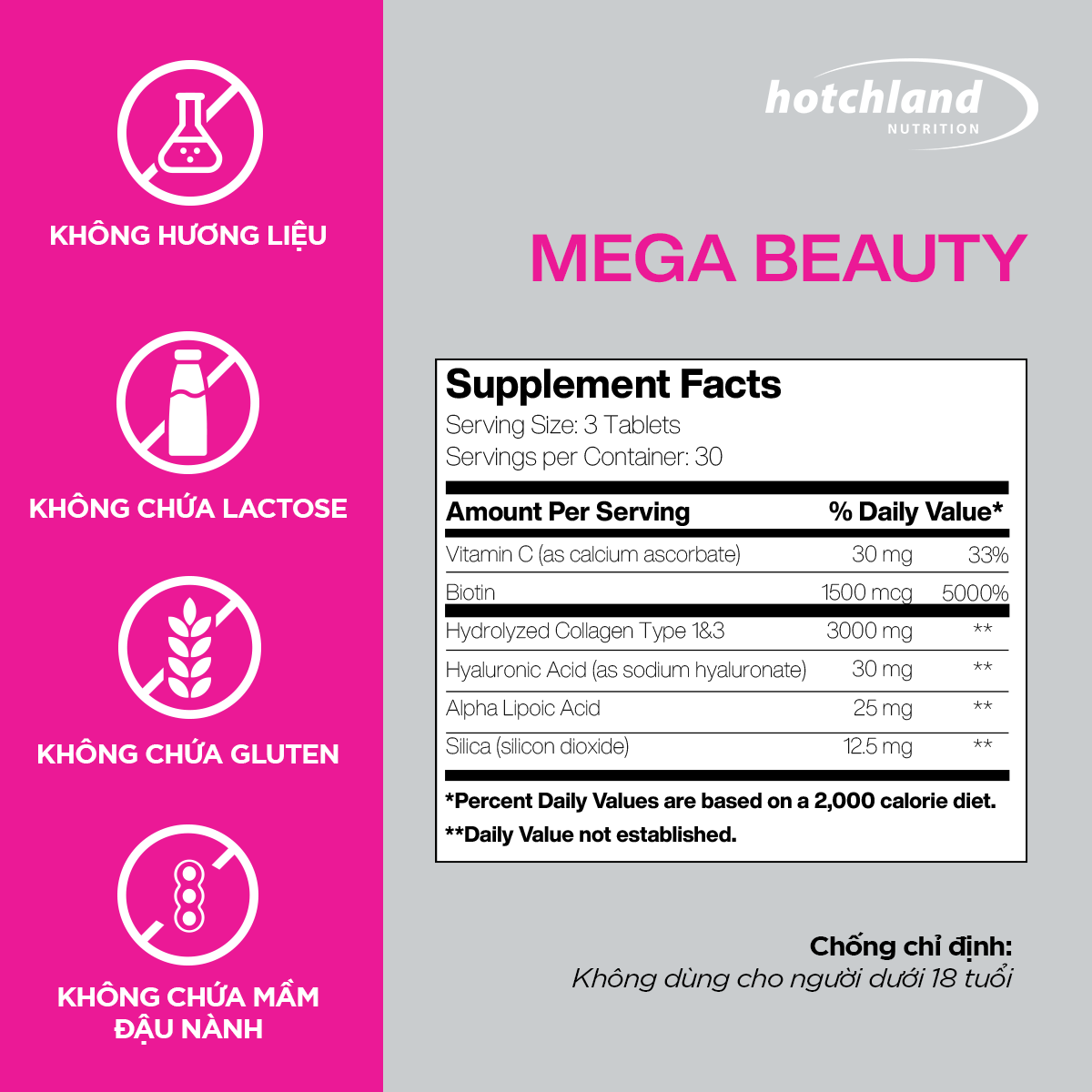 Viên uống Collagen giúp da trắng sáng tự nhiên MegaBeauty - Hàng chính hãng Hotchland Nutrition Việt Nam [Hộp 90 Viên] - HL4653