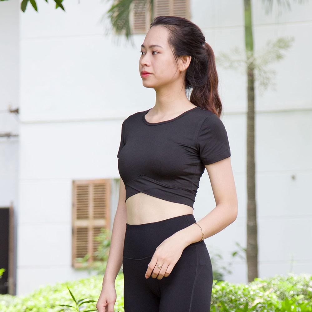 Áo Croptop vạt chéo cộc tay tập yoga, aerobic