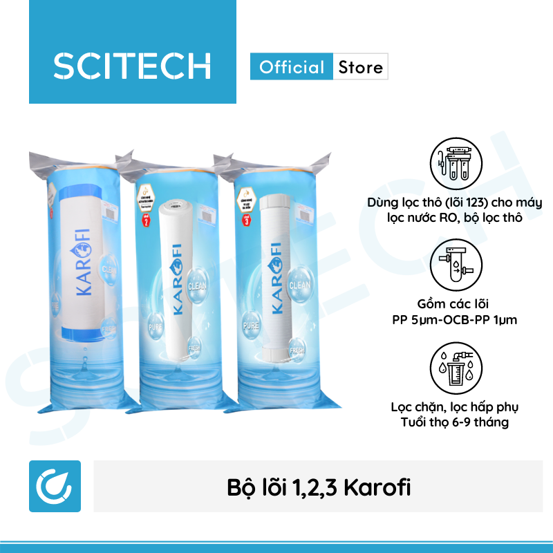 Bộ lõi 123 by Scitech (Lõi PP5-OCB-PP1 dùng thay thế máy lọc nước Karofi) - Hàng chính hãng