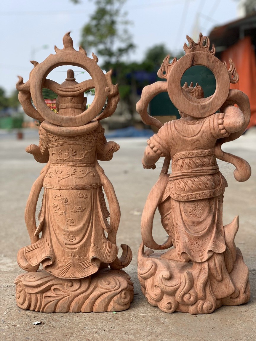 Cặp tượng điêu khắc vi đà tiêu diện hộ phát bằng gỗ hương đá víp đẹp long lanh kt cao 60×27×17cm