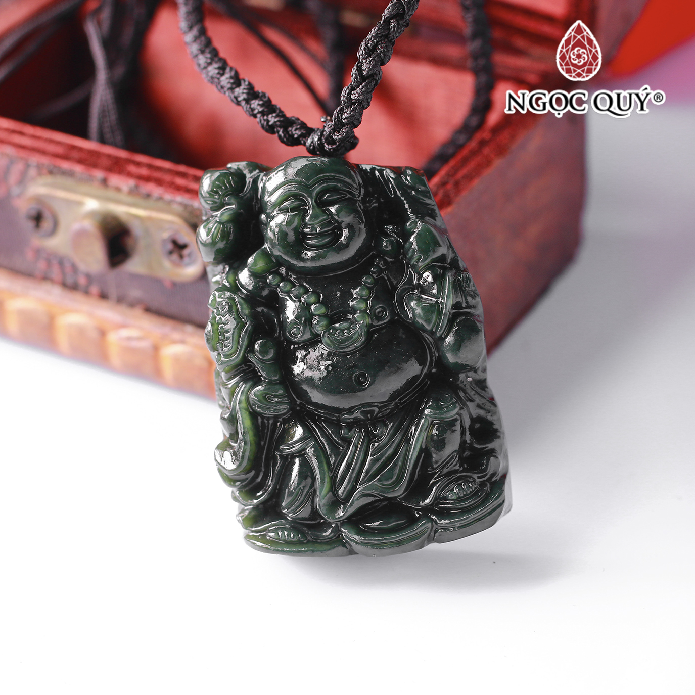 Mặt di chuyền phật di lặc đá ngọc hòa điền 44x32mm mệnh mộc, hỏa - Ngọc Quý Gemstones