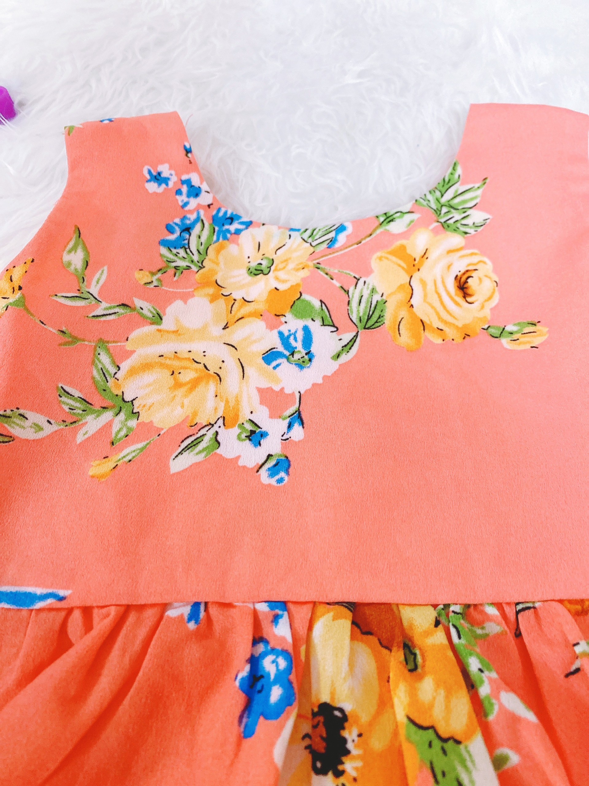 Đầm Váy Bé Gái Size 7-23Kg, 5 Tháng Đến 6 Tuổi Hoa Cam,Kết 3 Nơ, Thiết Kế