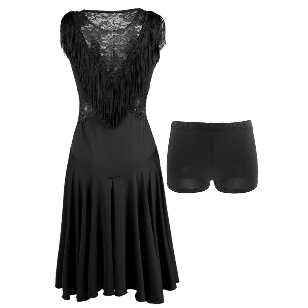 Latin Prom Dress Pleated High Waist Sleeveless Round Neck With Tassels Dancewear For Women