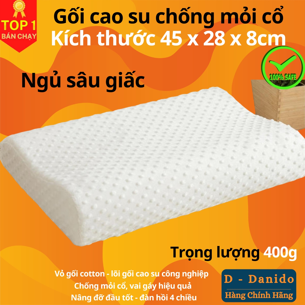 Gối cao su chống đau cột sống - Gối cao su dành cho người hay ngủ ngáy mỏi cổ vai gáy – Hàng chính hãng