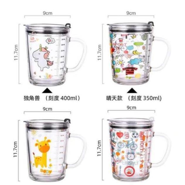 Cốc Uống Sữa Chia Vạch Chống Tràn Kèm Ống Hút