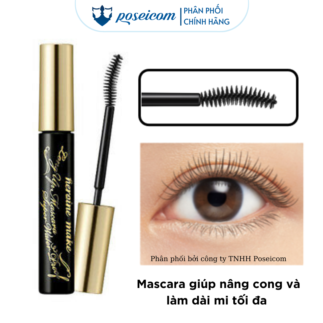 Mascara Chống Trôi Siêu Bền Giúp Nâng Cong Và Dày Mi Tối Đa Màu Đen Kissme Heroine Mascara Super WP