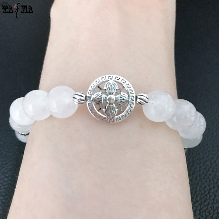 Vòng tay mặt trăng - moonstone 10mm mix charm bạc 925 cao cấp