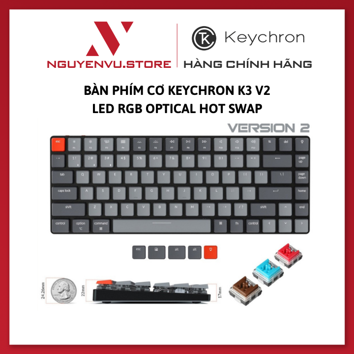 Bàn phím Gaming Keychron K3 V2 (Khung nhôm, Led RGB) - Hàng Chính Hãng