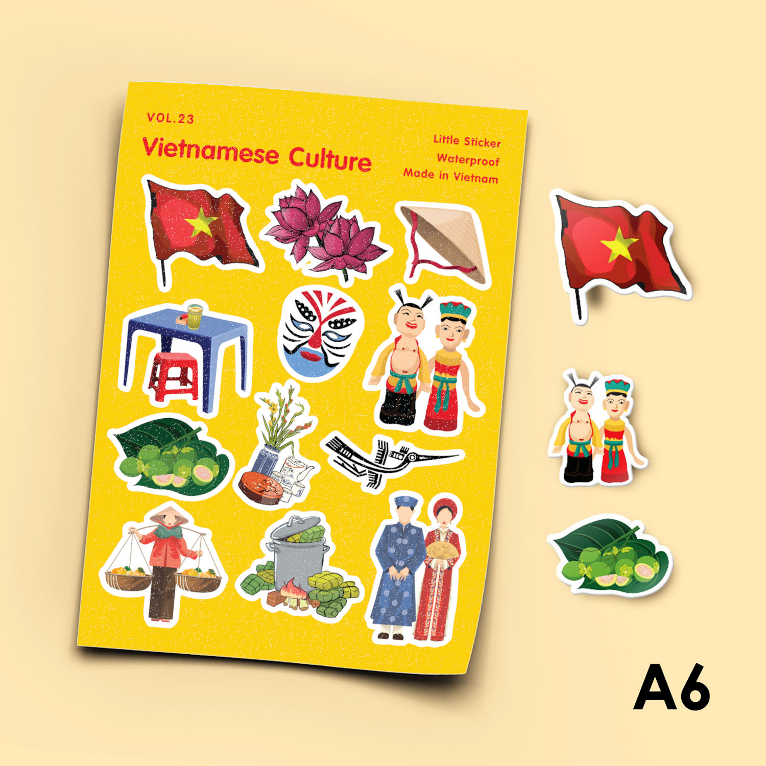 Vol.23 Vietnamese Culture - Little sticker sheet A6 hình dán cán màn lấp lánh - Sticker Factory