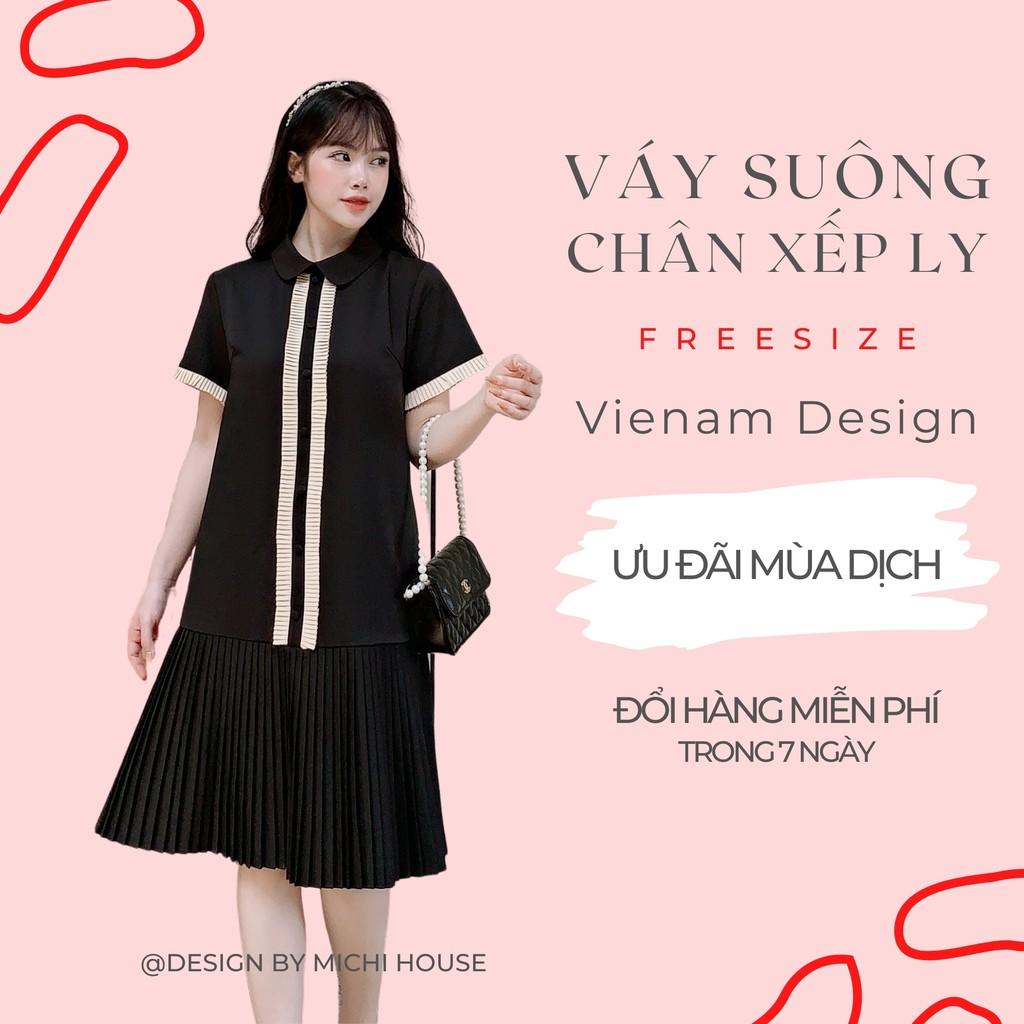 Váy suông đen chân xếp ly, đầm dáng xuông rộng, đầm bầu freesize, mã V281 - MICHI HOUSE