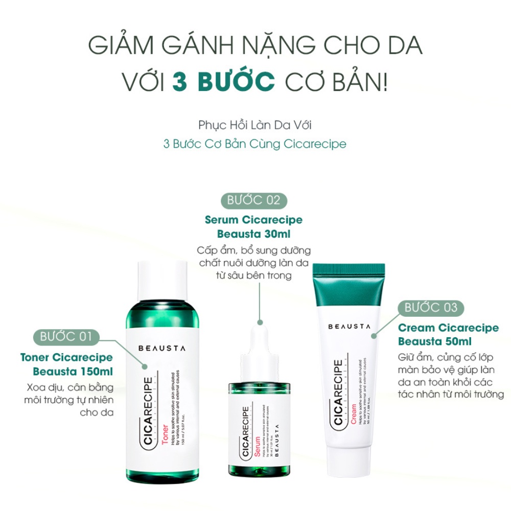 Kem dưỡng ẩm phục hồi làm dịu da nhạy cảm -  chiết xuất rau má Beausta Cicarecipe Cream 50ml