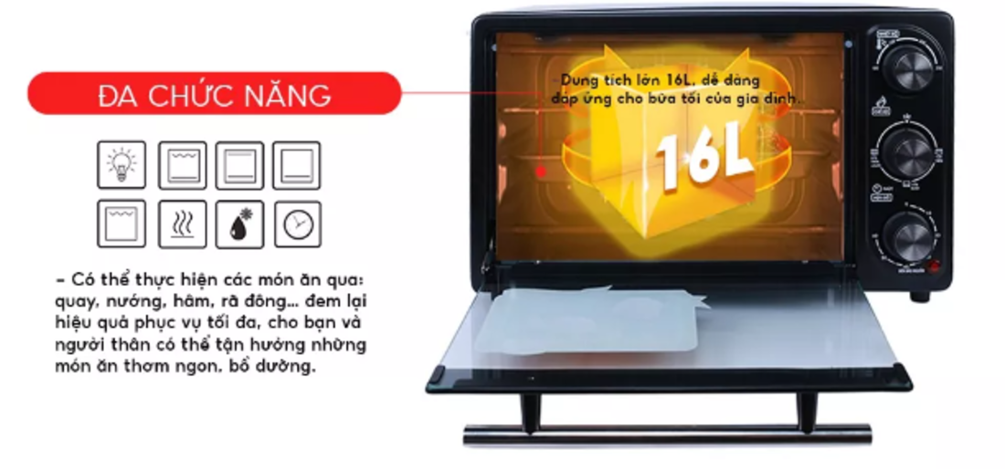 Lò nướng vuông 16L, 1200W CM6512 - Hàng chính hãng