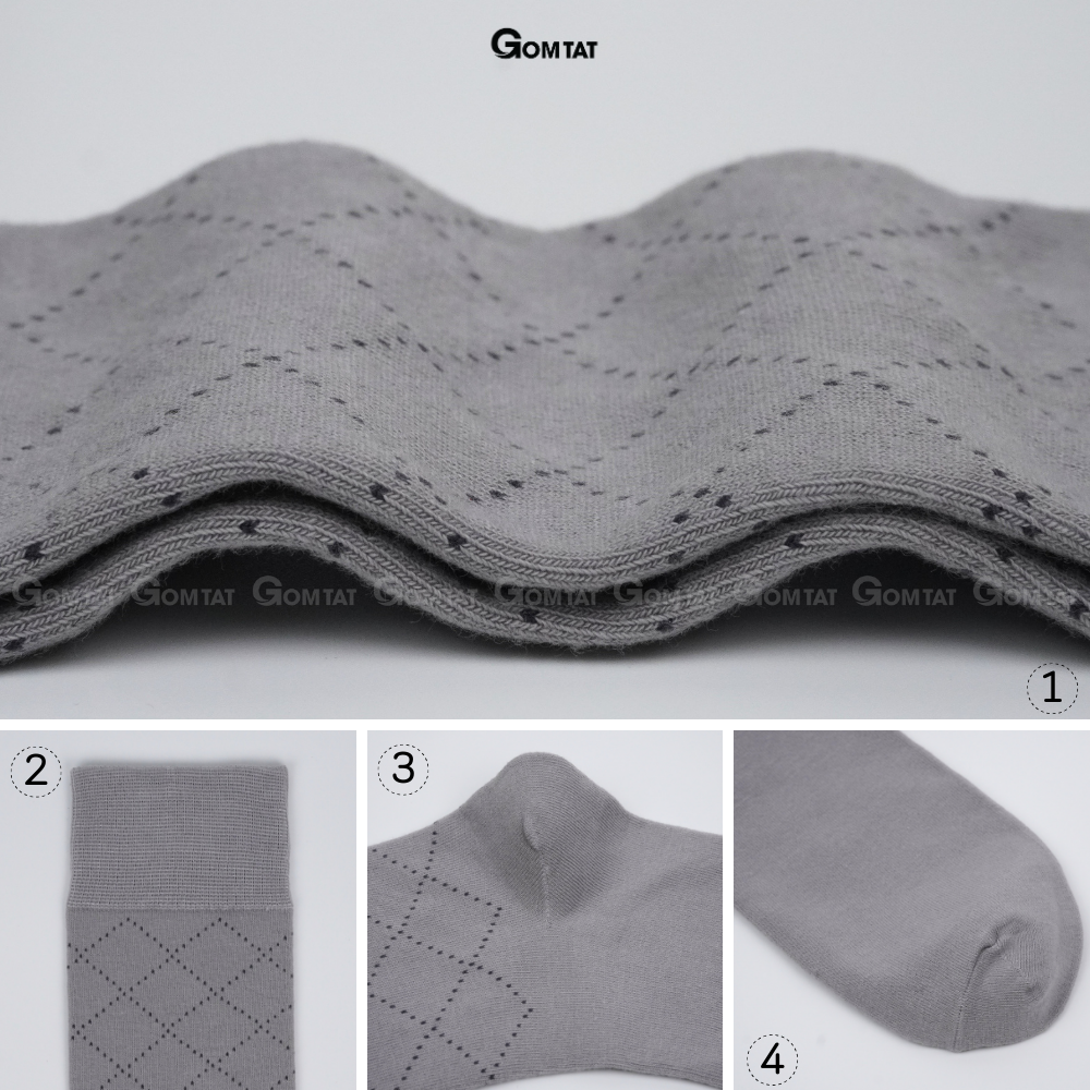 Hộp 5 đôi tất đi giày tây họa tiết sọc chéo, vớ nam công sở cổ cao cao cấp, chất cotton hút ẩm, thoáng khí - GOM-TAYCHEO-CB5