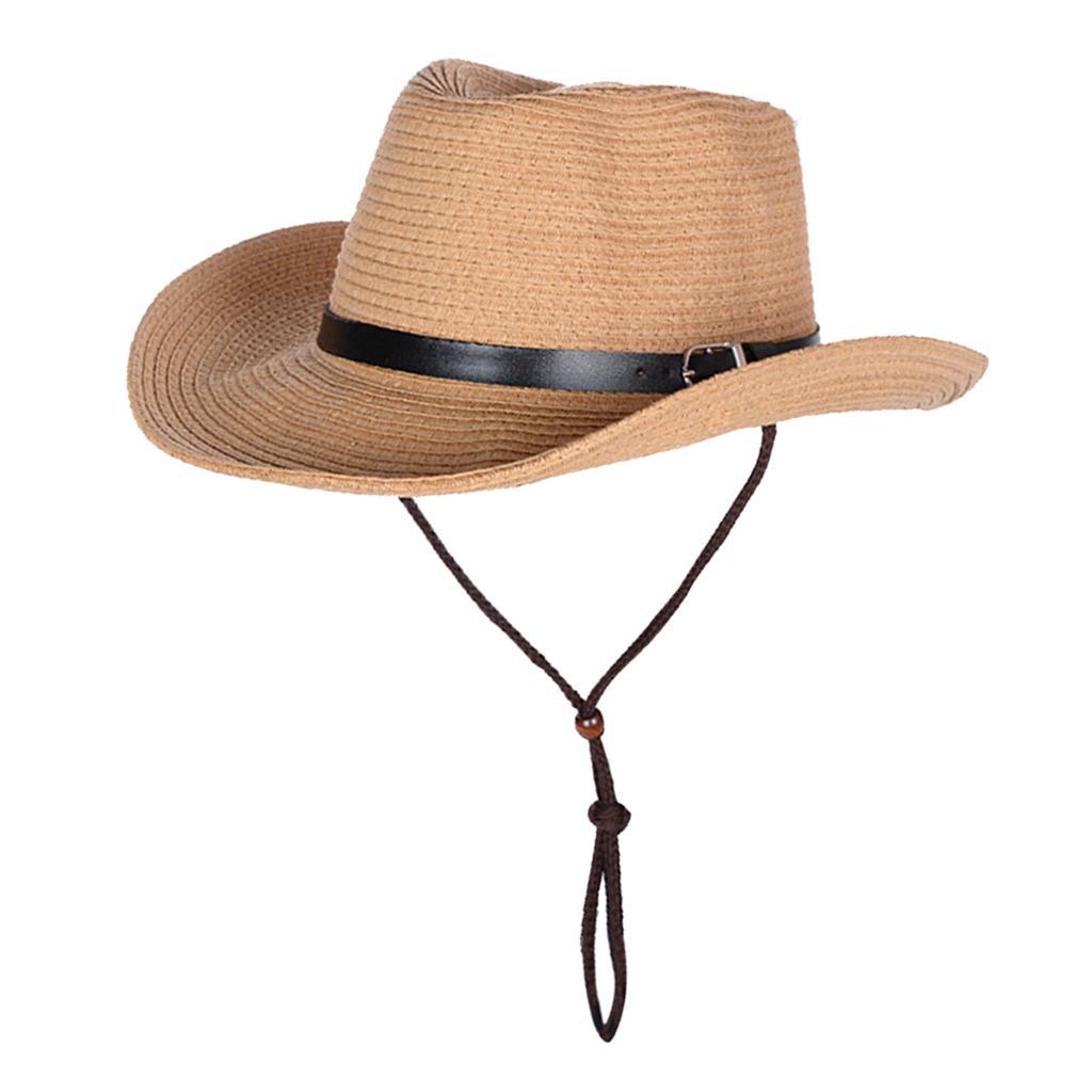 Summer Straw Hat Braided Cowboy Outdoor Sun Hat 2 Pieces