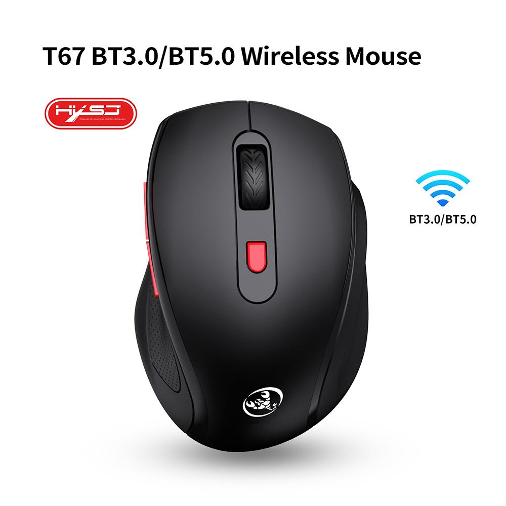 HXSJ T67 BT3.0/BT5.0 Wireless Mouse 6 Keys Mute Office Gaming Mouse Ergonomic Mice with 3-level Adjustable DPI for PC