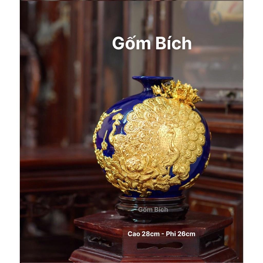 Bình Hút Lộc Công Đào Phú Quý Vinh Hoa Dát Vàng Bình Phong Thủy Tài Lộc Gốm Sứ Bát Tràng