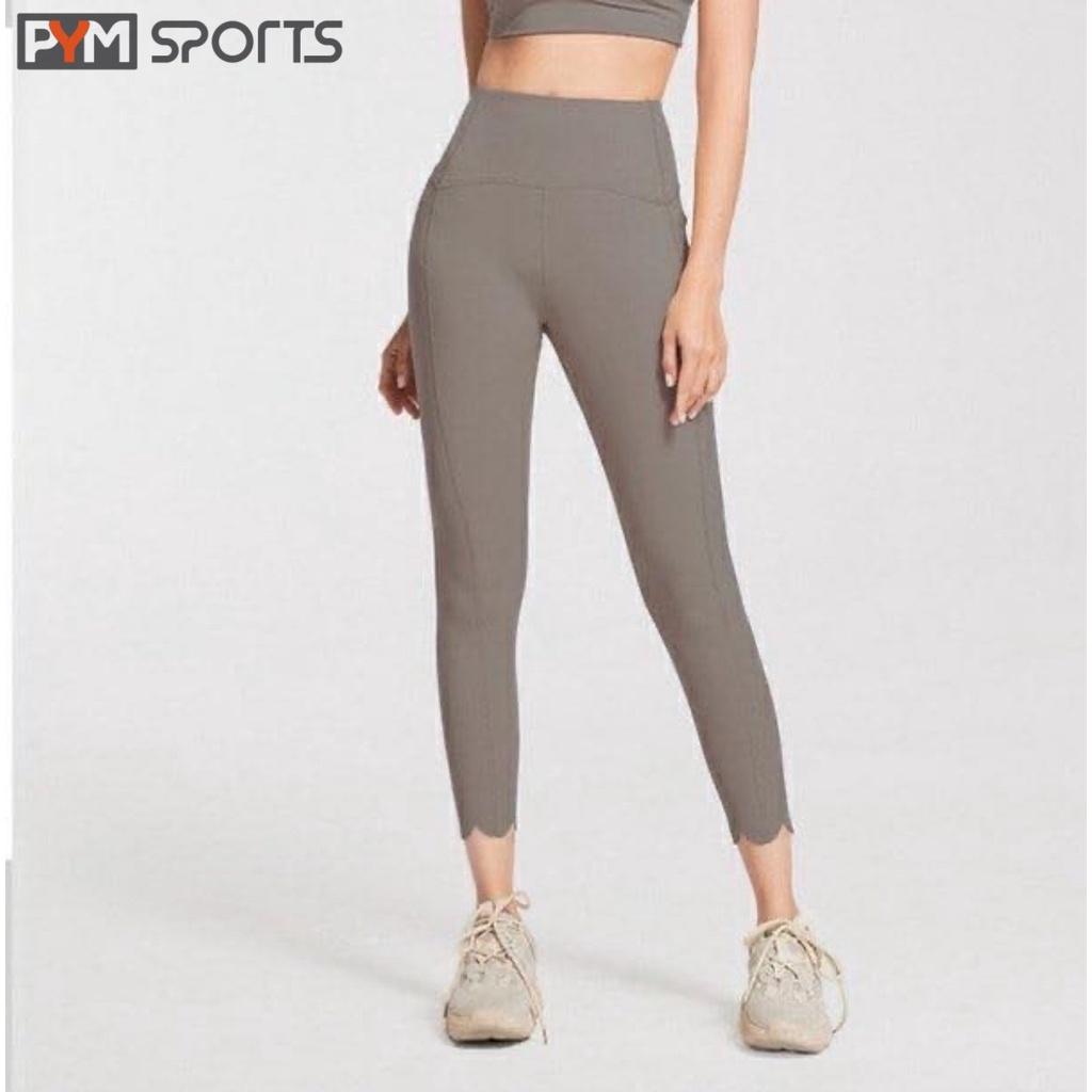 Quần legging ngố tập Yoga - Gym PYMSPORT - PYML024, nâng mông, viền cách điệu, 4 màu đen, xanh dương, xanh cốm, ghi