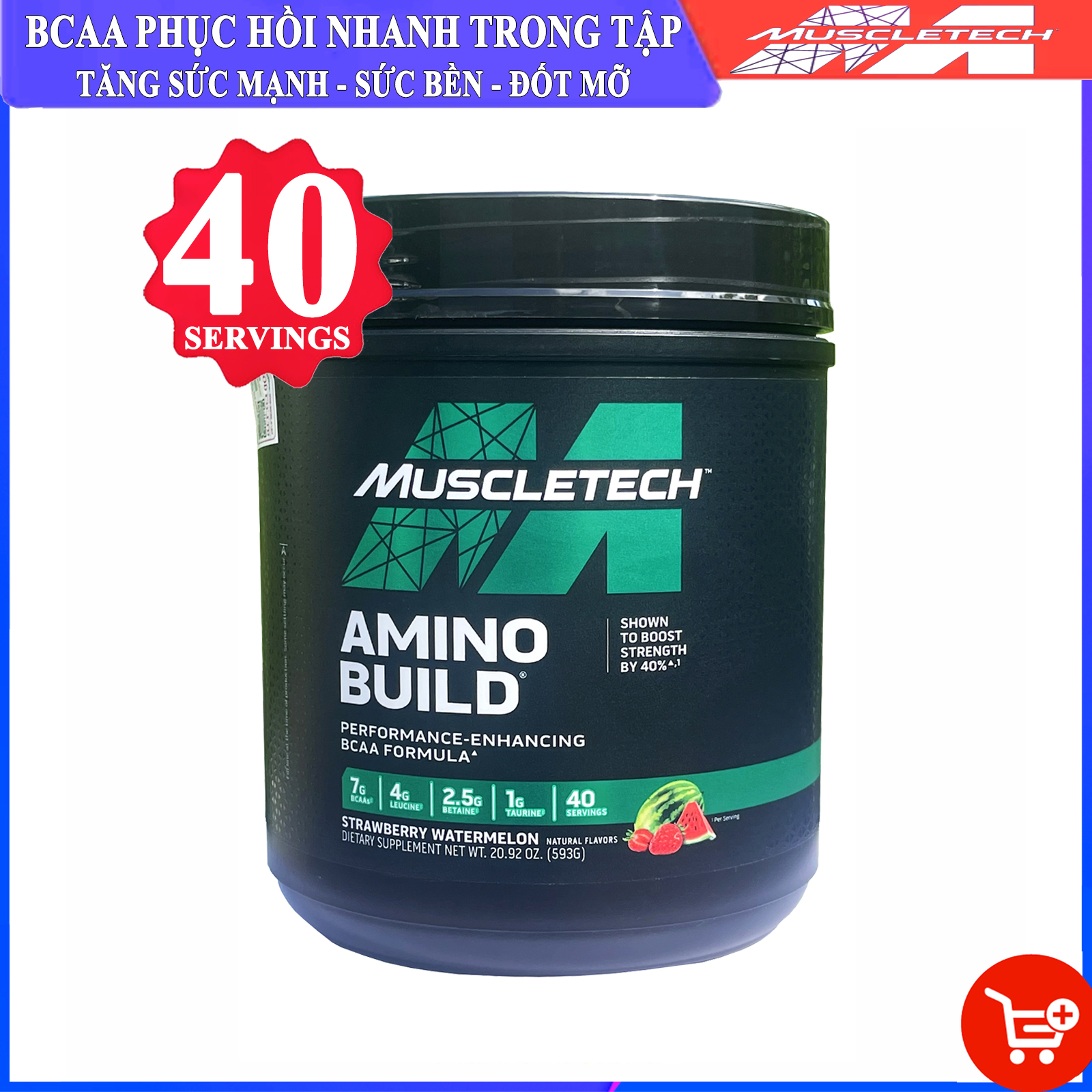 BCAA Amino Build của Muscle Tech hỗ trợ phục hồi cơ, chống dị hóa cơ, tăng sức bền sức mạnh vượt trội, đốt mỡ, giảm cân, giảm mỡ bụng mạnh mẽ cho người tập thể thao