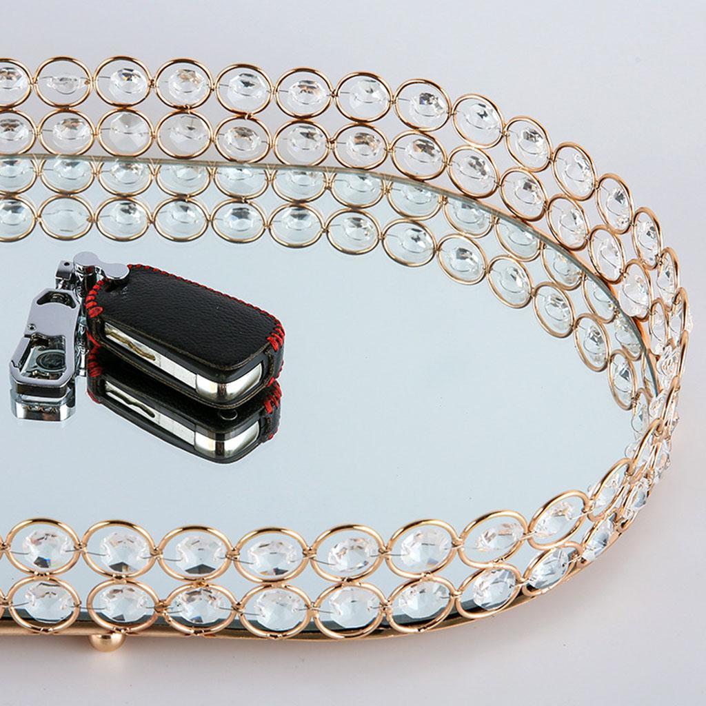 2X Gold Mirrored Crystal Vanity Makeup Tray Cosmetic Perfume Bottle Tray S