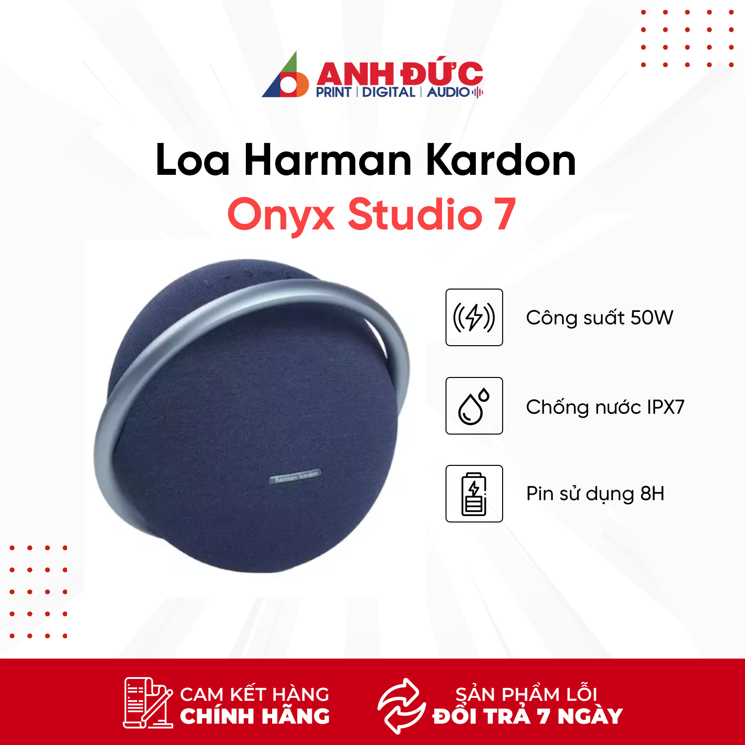 Loa Bluetooth Harman Kardon Onyx Studio 7 (Công suất 50W, Thời gian nghe nhạc 8h) - Hàng chính hãng PGI