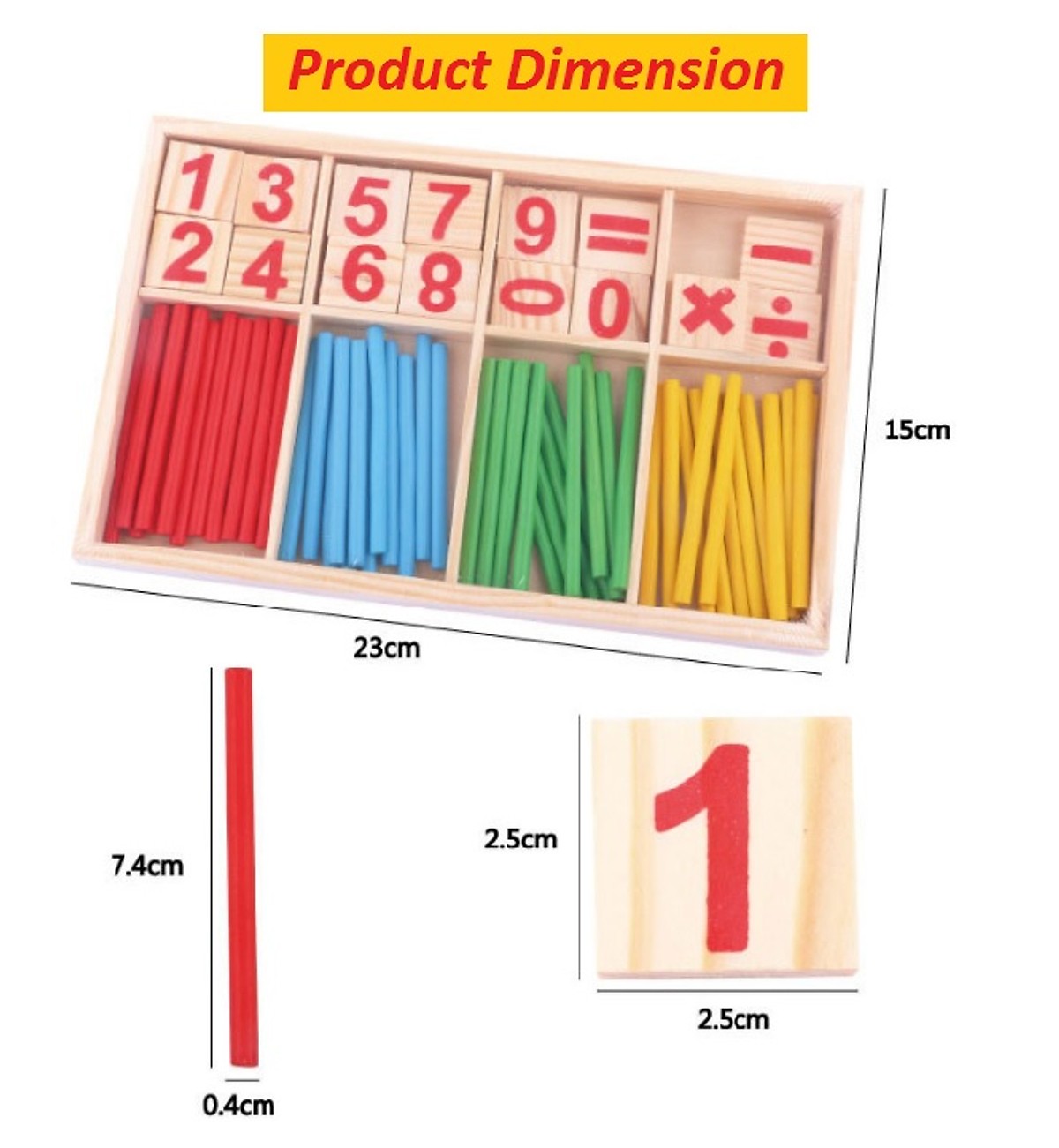 Dụng cụ học toán - bộ que tính kèm số ( 48 que bằng gỗ)