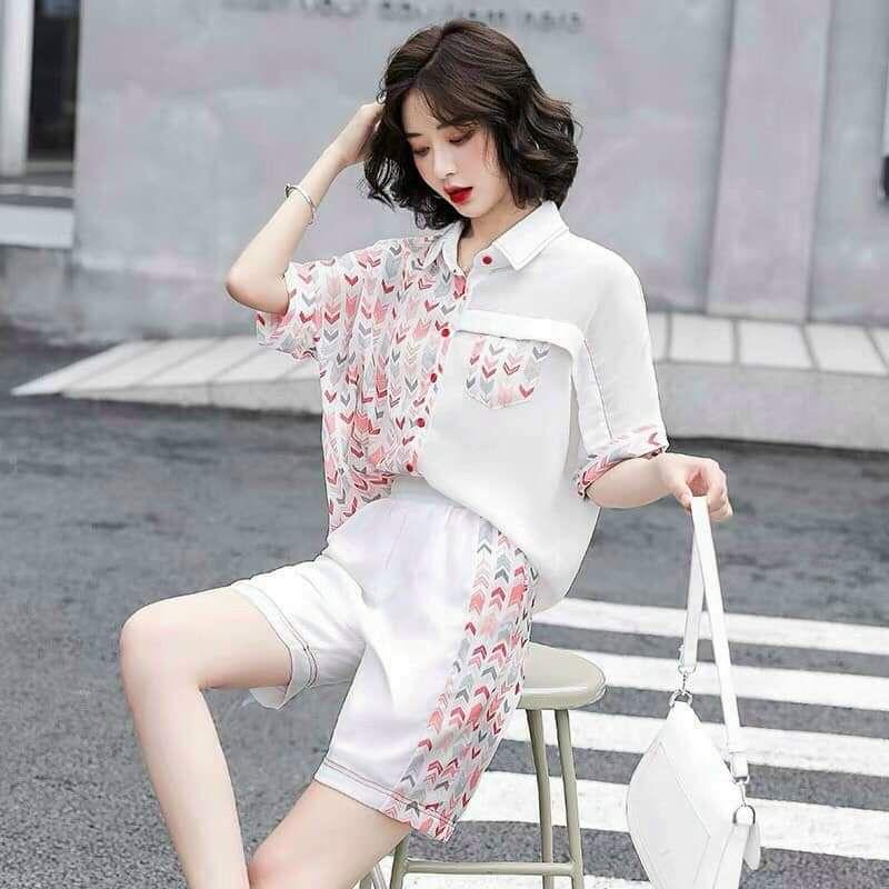 HÀNG NHẬP - SÉT BỘ ÁO SƠ MI IN HỌA TIẾT MŨI TÊN