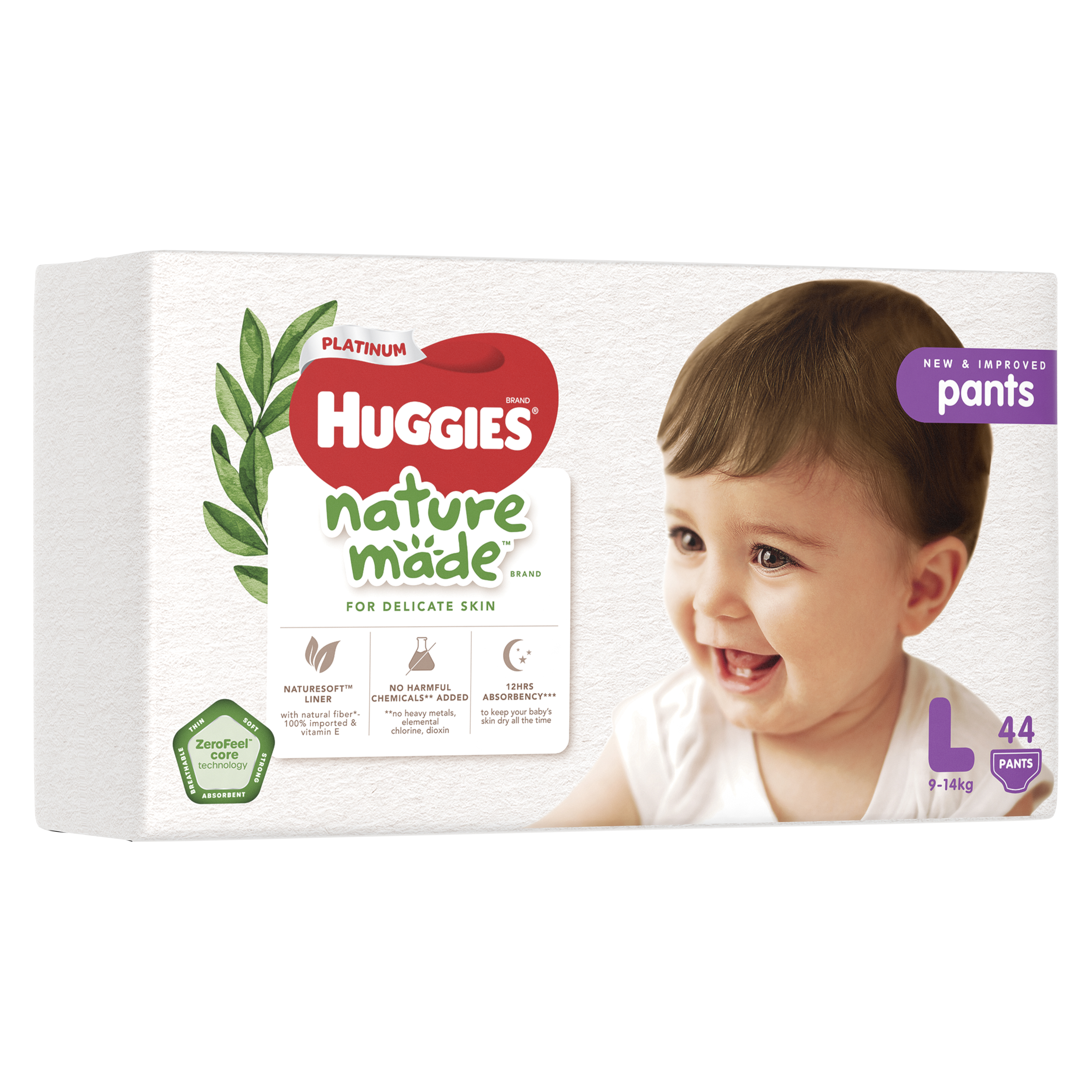 Tã/Bỉm quần Huggies Platinum NatureMade M58/L44/XL38/XXL26-Gói Super Jumbo & Jumbo