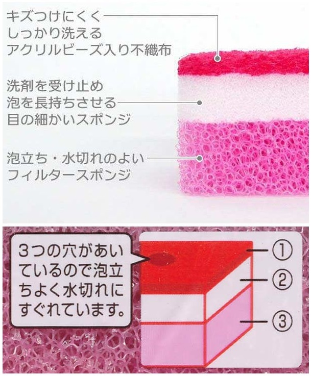 MIẾNG RỬA CHÉN BÁT OHE CLEAN UP 3 LỚP KHÁNG KHUẨN, TẠO BỌT NHANH NỘI ĐỊA NHẬT BẢN