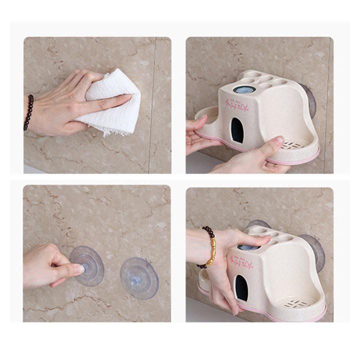 Khay nhả kem dán tường kèm 2 cốc xinh xắn, Bộ Nhả Kem Đánh Răng Tự Động, Kệ Để Đồ Phòng Tắm Cao Cấp
