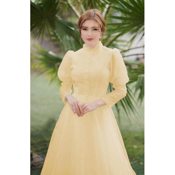 ĐẦM MAXI XOÈ TAY DÀI PHỒNG KẾT NÚT BỌC SIÊU XINH -MS44Y- SIZE M/L ĐẾN 57kg MMR