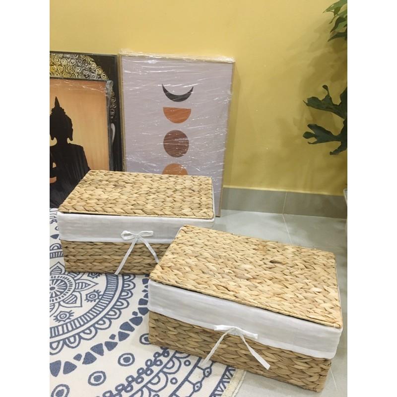 Giỏ Lục Bình đựng đồ đa năng có nắp đậy và vải lót_SIZE M , trang trí nhà cửa