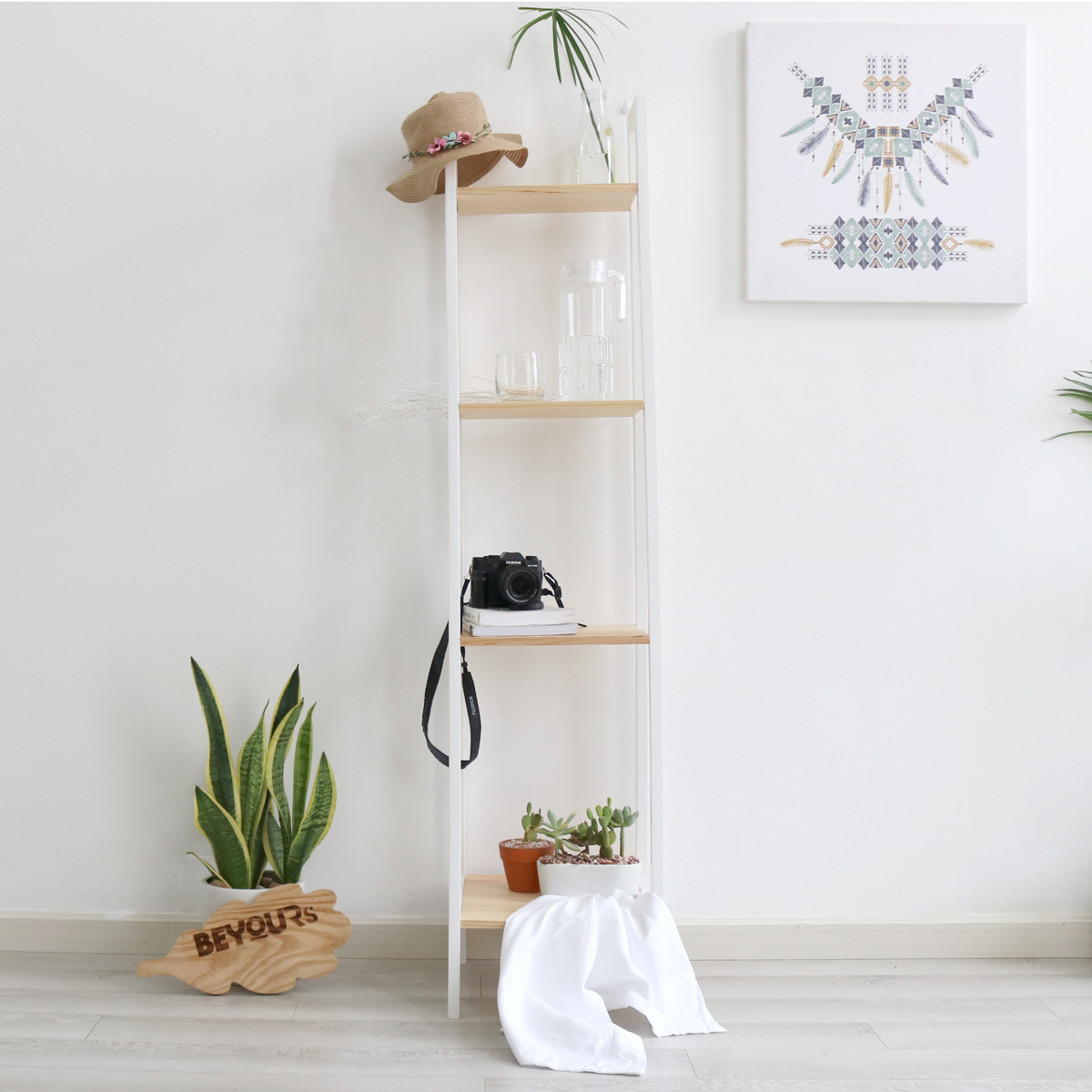 Kệ Sách Đa Năng Bằng Gỗ Lắp Ráp Thông Minh 4 Tầng Size S A Book Shelf 4FS Nội Thất Kiểu Hàn BEYOURs - Trắng Phối Gỗ