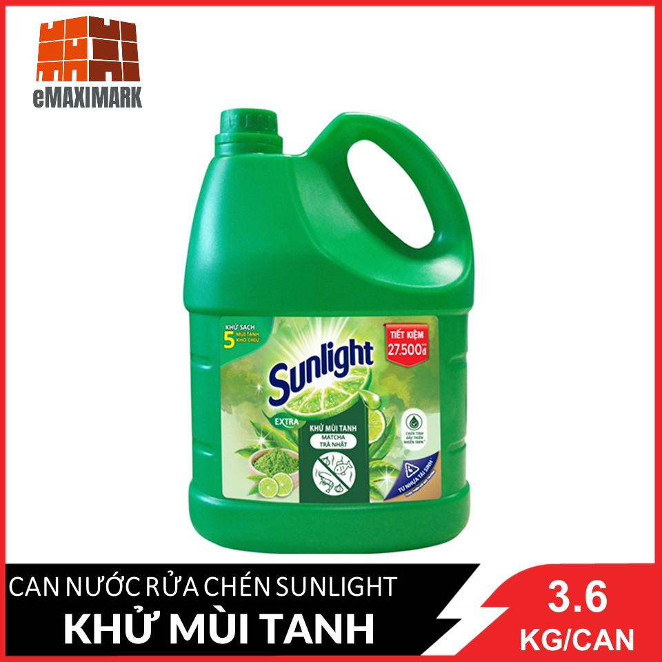 Nước rửa chén Sunlight Trà xanh( Khử mùi tanh) Can 3.6KG