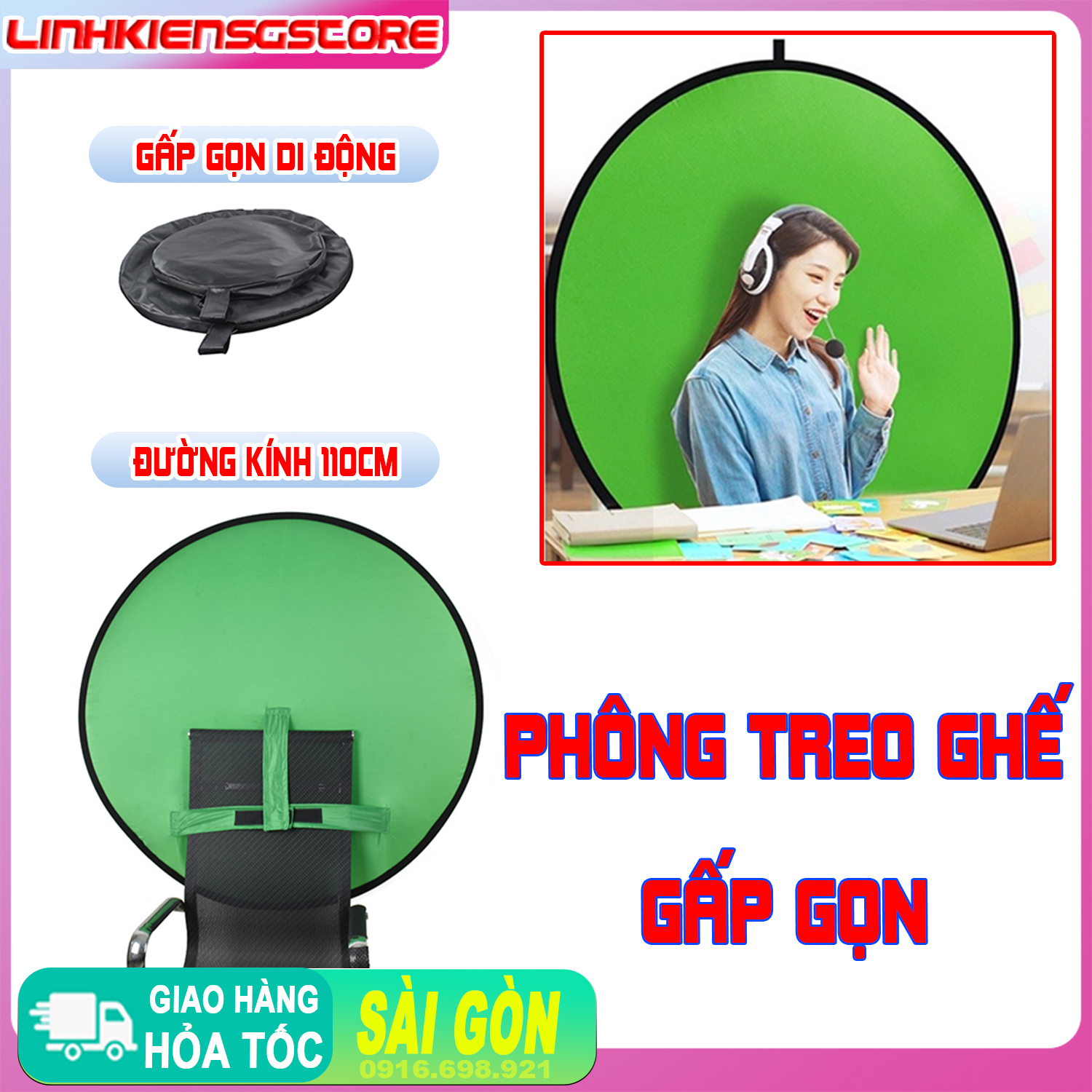 Tấm Chụp Hình Tròn Studio, Phông Xanh Tròn, Phông Treo Ghế Gấp Gọn