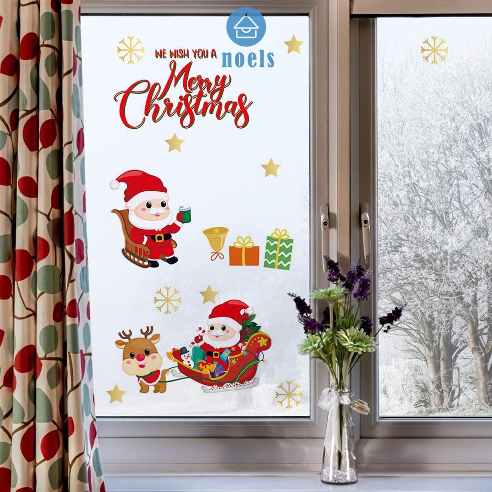 Bộ 2 Miếng Dán Tường Trang Trí Giáng Sinh Hình Ông Già Noel / Người Tuyết